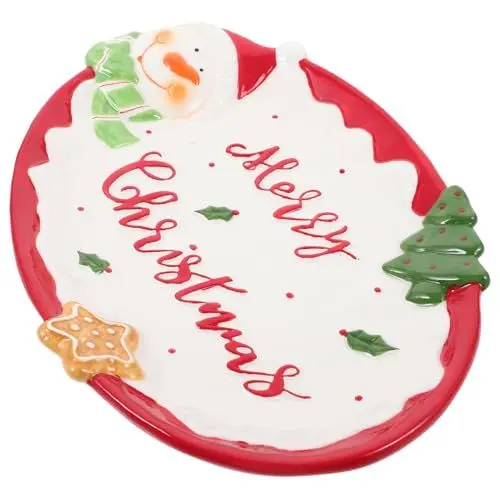 Produktbild: COLLBATH Weihnachtsteller Aus Keramik Dessertteller Weihnachtsgeschirr Snackteller Serviertablett Für Speisen Servierplatten Aus Porzellan Weihnachtliche Vorspeisenteller Töpferplatte