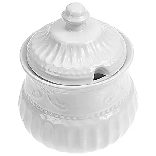 Produktbild: COLLBATH Zuckerdose Aus Keramik Bonbon Gewürztöpfe Retro Beutel Plätzchen Luftdicht Karamell Gewürzhalter Brauner Zuckerbehälter Zuckerbecher Würfel Vorratsdose Für Pfeffer Weiß