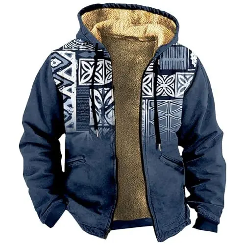 Produktbild: College Jacke Herren Winterjacke Herren Lang Pilotenjacke Herren Baseball Jacke Herren Jeansjacke Herren Gefüttert Weste Herren mit Kapuze Holzfäller Jacke Herren Sweatjacke Blau 2Xl
