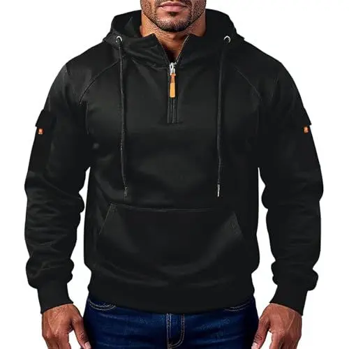 Produktbild: College Jacke Herren Zipper Hoodie Lederjacke Trenchcoat Jeansjacke Teenager Weißer Damen Kapuze Kapuzenpullover Motorrad Schwarz 2XL