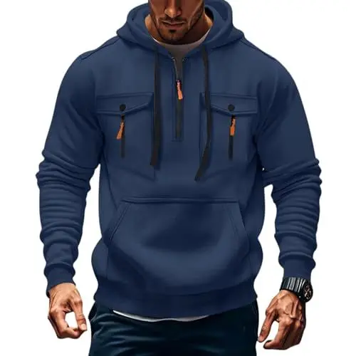 Produktbild: College Jacke Strickjacke Herren Fleecejacke mit Reissverschluss Anzugjacke Moderne Kapuzenpullover für Jungen Lederjacke Leichte Windjacke Blau 2XL