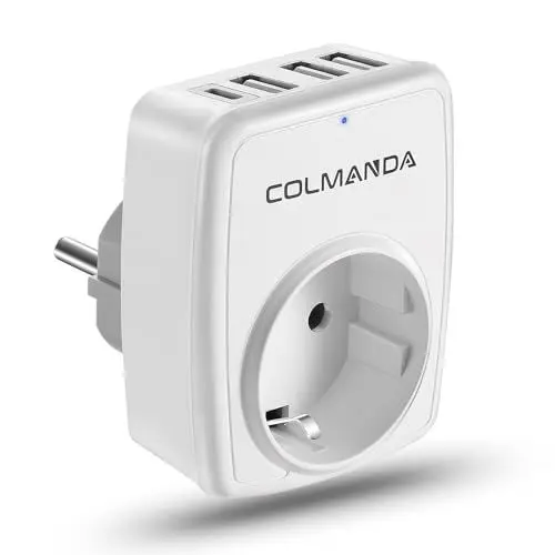 Produktbild: Colmanda USB Steckdose Mehrfachstecker EU Adapter, 5-in-1 Steckdosenadapter mit 3 USB Ladegerät (3A) und 1 Typ-C Port (3A), Mehrfachsteckdose Adapterstecker 4000W mit Kindersicherung