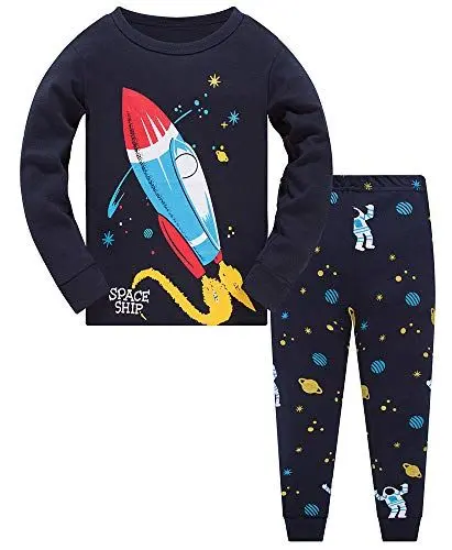 Produktbild: Colobe Jungen Schlafanzug Astronaut Hai Platz Langarm Zweiteilig Pyjama Kinder Baumwolle Schlafanzüge Set Winter Weihnachten Nachtwäsche Größe 1-12 Jahre