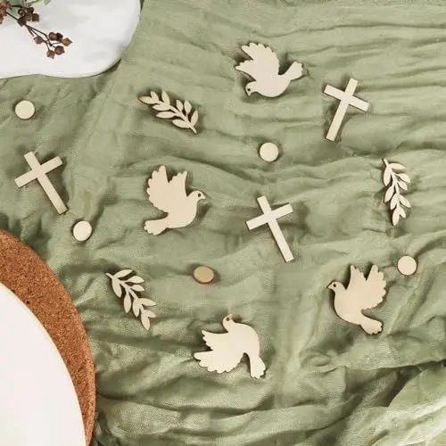 Produktbild: COLOFALLA 60 Stück Konfirmation Konfetti Tischdeko Tauben Firmung aus Holz Deko Kreuz für Taufe Kommunion Junge Mädchen