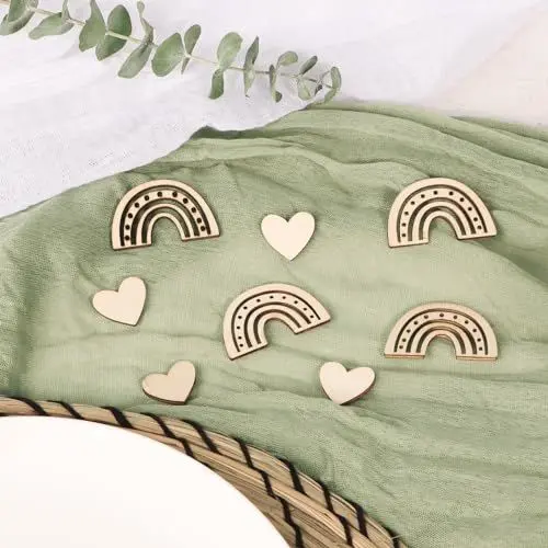 Produktbild: COLOFALLA 60 Stück Taufe Deko Babyparty Deko Streudeko Tischdeko Kommunion Taufe Konfetti aus Holz Regenbogen Boho Konfetti für Junge Mädchen