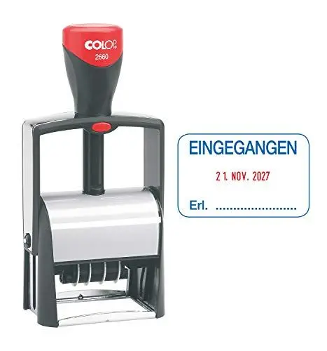 Produktbild: Colop 2660 Datumstempel mit Text EINGEGANGEN Datum deutsch Abdruck blau/rot im Karton 135867 klein
