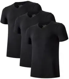 Produktbild: COLORFULLEAF 3/5er Pack Bambus T-Shirt Herren V Ausschnitt/Rundhals Stretch Unterhemd Männer Einfarbig Business Arbeitstshirts(Schwarz,M)