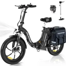 Produktbild: COLORWAY EBike, 20 Zoll Fat Reifen Klapp Elektrofahrrad, 250W Motor, 36V/15AH Batterie, Citybike, maximalen Reichweite von 45-100 Kilometern，7-Gang, mit Gepäckträgertasche., mit Scheibenbremsen.