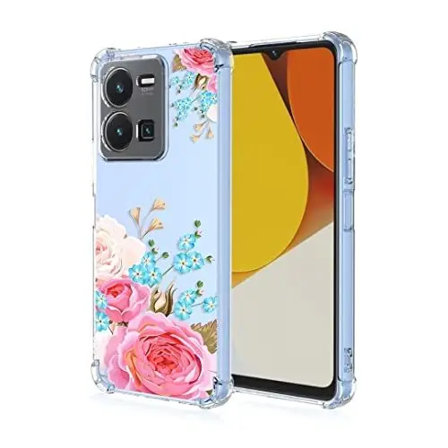 Produktbild: COMAKU Hülle Kompatibel mit Vivo Y35 Hülle klar Transparent Schlanke Schutzhülle Weich TPU Stoßstange 3D Geprägtes Mädchen Muster Stoßdämpfung Schutzhülle - Blume