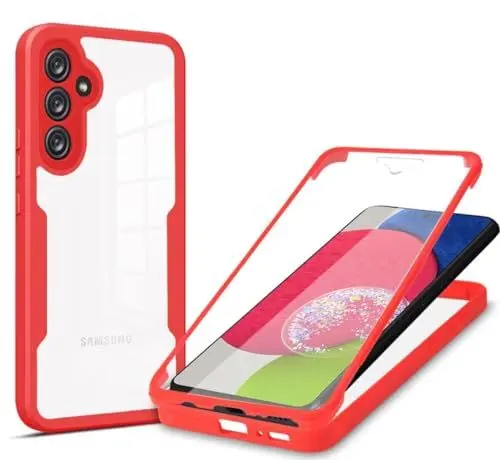Produktbild: COMAKU Samsung Galaxy A24 4G / Galaxy A25 5G Hülle Eingebauter displayschutz 360 Grad Rundumschutz Handyhülle, Militärischer Stoßfest TPU Bumper Schutzhülle Robuste Durchsichtige Kratzfest Case - Rot