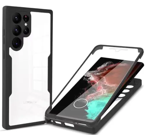 Produktbild: COMAKU Samsung Galaxy S24 Ultra Hülle Eingebauter displayschutz 360 Grad Rundumschutz Handyhülle, Militärischer Stoßfest TPU Bumper Schutzhülle Robuste Durchsichtige Kratzfest Case - Schwarz