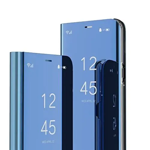 Produktbild: COMAKU Spiegel Flip Hülle für Samsung Galaxy S23 5G, Premium Smart View Handyhülle mit Zeit Fenster - Blau