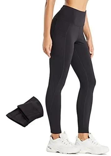Produktbild: Comallan Damen Winter Thermo Leggings, Wasserdicht Lauf Sport Tights Laufhose Wanderhosen Training Hose Mit Fleece gefüttert und Taschen, Schwarz XL