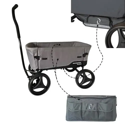 Produktbild: Combideal CD4: Beachwagon STURDY® dunkelgrau (95x65x112cm) Stabil, Belastbarkeit 80 kg, robuste Räder. Sicher, faltbarWasserfester & waschbarer Stoff. Zusätzlicher Stauraum mit Gepäckfach &