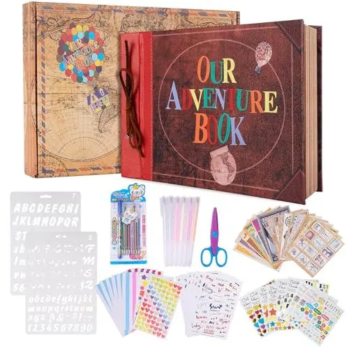 Produktbild: Adventure Book Scrapbook Album Fotoalbum 80 Seiten,3d Lederbezug Cover,Leder Kordelzug,Mit Einer Box Von Scrapbook ZubehöR,Our Adventure Book Geschenk FüR Freund,JubiläUmsgeschenk