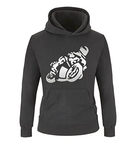 Produktbild: Comedy Shirts - Motorrad - GROß - Mädchen Hoodie - Schwarz/Silber Gr. 134/146