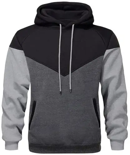 Produktbild: comefohome Hoodie Herren Pullover Langarm Sweatjacke Kapuzenpullover Farbblock Casual Sweatshirt Hoody Kapuzenjacke mit Tasche Schwarz Grau L