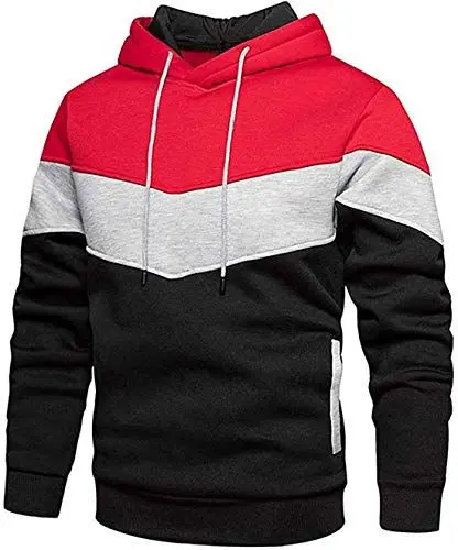 Produktbild: comefohome Hoodie Herren Pullover Langarm Sweatjacke Kapuzenpullover Farbblock Sweatshirt Red X-Large