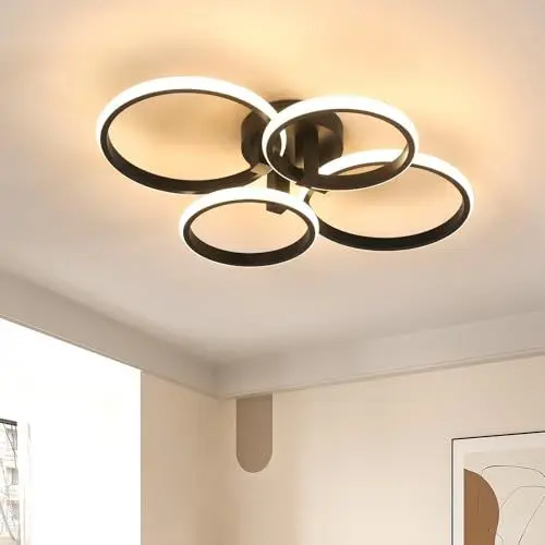 Produktbild: Comely LED Deckenleuchte, 48W 5400LM Moderne Deckenlampe Rund, Schwarz Deckenbeleuchtung aus Aluminium für Wohnzimmer, Schlafzimmer, Küche, Flur, Balkon, Esszimmer, 3000K Warmweiß