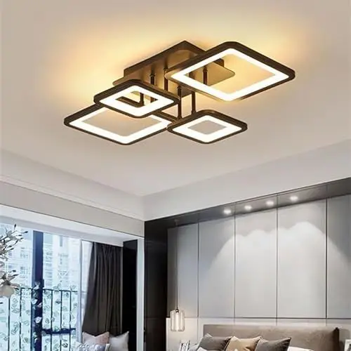 Produktbild: Comely LED Deckenleuchte, 54W 6000LM Deckenlampe Dimmbar mit Fernbedienung, 3000K-6500K, Modern Design Schwarz Deckenbeleuchtung für Schlafzimmer Wohnzimmer Küche, 62CM