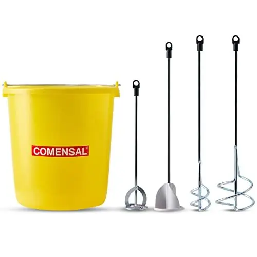 Produktbild: COMENSAL® Mörtelrührer Set - 2x 60, 80, 100 mm - für Farben Lacke Dünnflüssige Klebstoffe - Rührwerk - Superbaueimer 14l - Made in EU