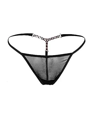 Produktbild: comeondear Sexy G String Tangas für Frauen mit Strass Glitzer Große Größen Damen Unterhosen Durchsichtige Slips Mesh Thong T Back Dessous Erotische Unterwäsche Curvy Underwear Women(Schwarz,XS-S)