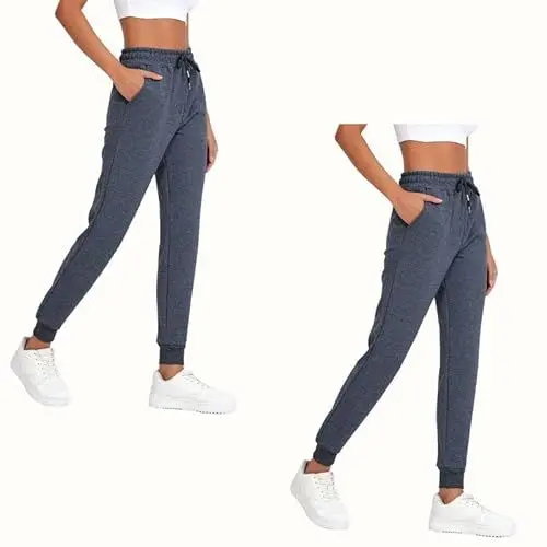 Produktbild: COMEOR Jogginghose Damen - Baumwolle Sporthose Lang Warme Trainingshosen, Frauen Freizeithosen, Sweatpants mit Regular Passform für Fitness, Yoga, Freizeit (2 Pack Dunkelgrau L)