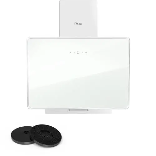 Produktbild: COMFEE' A+ Dunstabzugshaube 60cm CHK 3.6J64A1W Wandhaube aus gehärtetem Glas und Edelstahl mit Touchscreen, LED und Umluft- und Kanalsystem Wandmontierte Dunstabzugshaube, Weiß