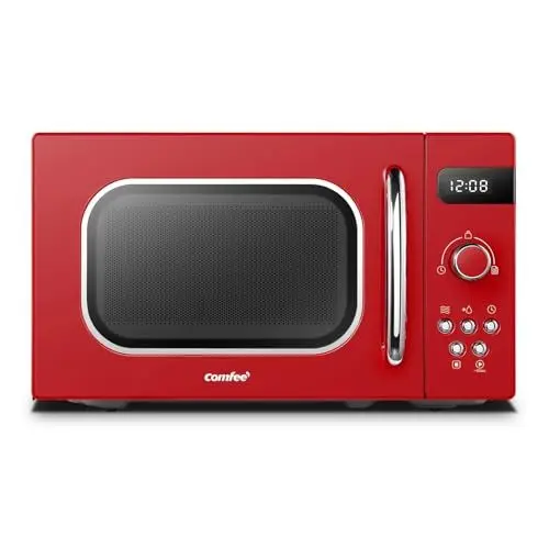 Produktbild: Comfee CMSRO 20 di rd Retro-Mikrowelle mit 8 Automatikmenüs, 5 Leistungsstufen, Schnellkochtaste, 20 l, 800 W, leidenschaftlich rot