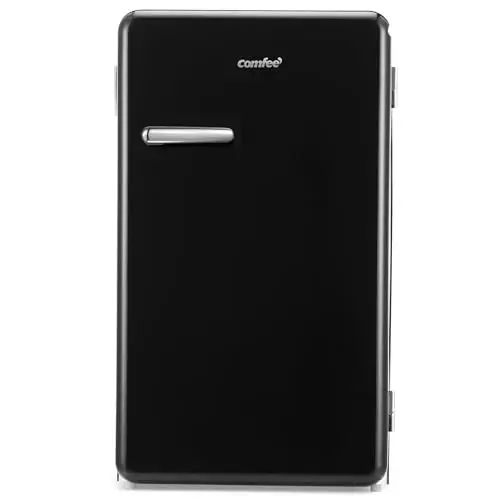 Produktbild: Comfee' RCD93DK2RT(E) Kleiner Kühlschrank 93 L, Retro-Design, Mini-Kühlschrank mit einer Tür, einstellbare Temperatur, geräuscharm, geeignet für Zuhause, Büro und Hotel, Schwarz