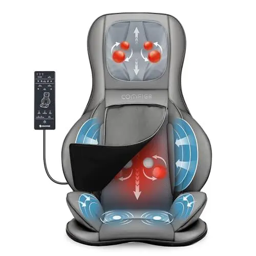 Produktbild: COMFIER Shiatsu Massagesitzauflage mit Knet Rollen Vibration und Luftkompressionsmassage, Massageauflage mit Wärmefunktion, für Nacken, Schultern, Rücken und Oberschenkel
