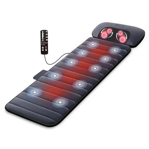 Produktbild: Comfier Massagematte mit Wärmefunktion, Ganzkörpermassagematte mit beweglichem Shiatsu-Massagekissen, 10 Vibrationsmotoren und 4 Heizkissen, Nacken und Schulter-Rückenmassagegerät, ideale Geschenke