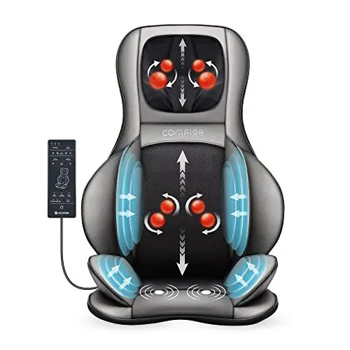 Produktbild: Comfier Shiatsu Rücken und Nacken Massagesitzauflage mit Wärme - 2D / 3D-Knet Massageauflage mit voller Rückenlehne und einstellbarer Luftkompresse, Ganzkörper Massagematte für Damen, Herren
