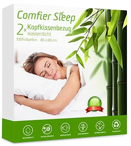 Produktbild: Kissenschoner 40x80 cm Dreilagig mit Reißverschluss, Antiallergen, 100% Bambus, 2er-Pack wasserdichte Kissenbezüge 40x80 Standardgröße