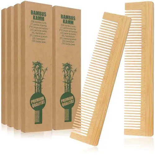 Produktbild: COM-FOUR® 10x Haarkamm aus Bambus - Holzkamm - feingezahnter Frisierkamm - handlicher und robuster Taschenkamm - 13,5 cm (10 Stück - naturbraun)