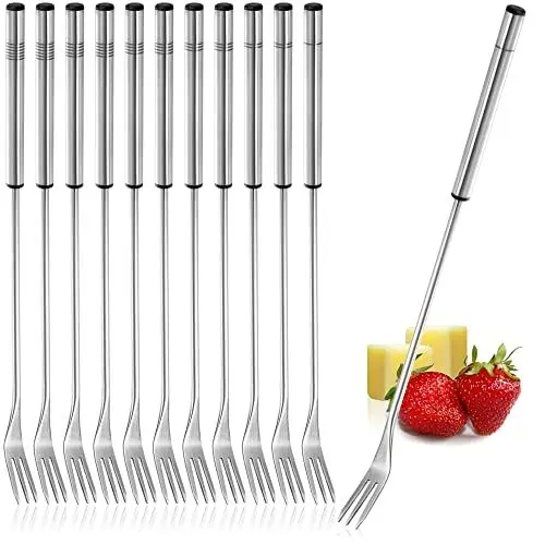 Produktbild: COM-FOUR® 12x Fondue Gabeln aus rostfreiem Edelstahl 26 cm - spülmaschinengeeignetes Fonduebesteck - Fonduespieße mit Edelstahlgriff (12 Stück - Edelstahlgriff)