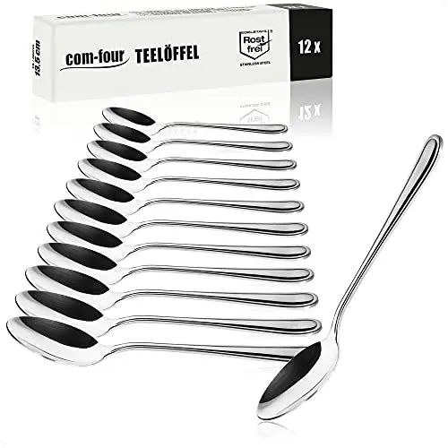 Produktbild: COM-FOUR® 12x Teelöffel aus rostfreiem Stahl - stilvolles Tafelbesteck im schlichten Design - Teelöffel - Dessertlöffel - Teeservice - ca. 13,5 cm (12 Stück - Teelöffel 13.5cm)