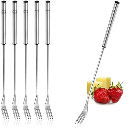 Produktbild: COM-FOUR® 6x Fondue Gabeln aus rostfreiem Edelstahl 26 cm - spülmaschinengeeignetes Fonduebesteck - Fonduespieße mit Edelstahlgriff (06 Stück - Edelstahlgriff)