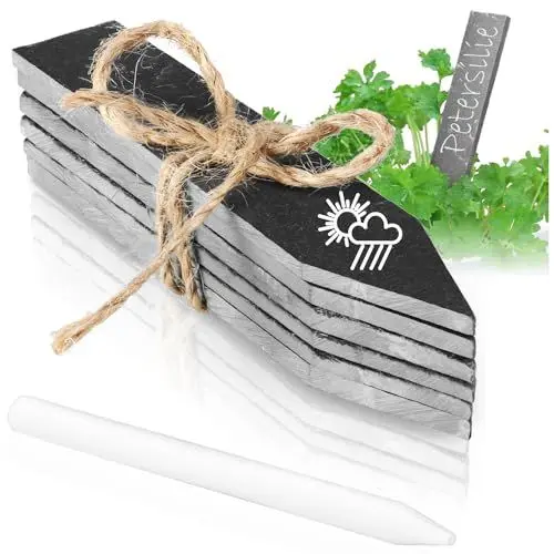 Produktbild: COM-FOUR® 6x Pflanzenschilder aus Schiefer - Pflanzenstecker mit Kreidestift zum Beschriften - Pflanzenetiketten - Beetschilder - Garten Schilder (6 Stück Schiefer grau)