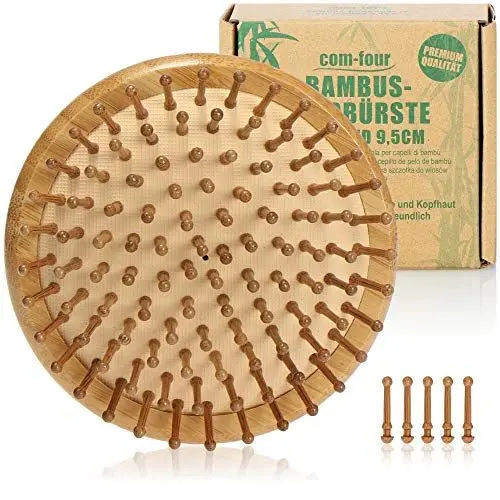 Produktbild: COM-FOUR® Premium Bambus-Haarbürste, Detangler Haarbürste aus Bambusholz, kleine runde Entwirrbürste gegen verfilzte Haare, für jeden Haartyp (1 Stück - Tangle Bürste)