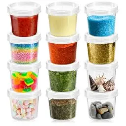 Produktbild: com-four® 12x Aufbewahrungsbehälter mit Deckel - Universal Döschen aus Kunststoff mit Verschluss - stapelbare Becher für Kosmetik, Creme, Lotion und Bastel-Materialien - je Leerdose 35ml (12 Stück)