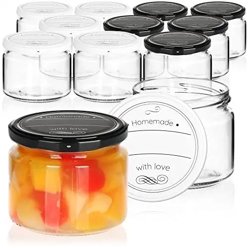 Produktbild: com-four® 12x Einmachgläser mit Schraub-Deckel Homemade with love in schwarz und weiß - TO Ø 82 mm - bis zu ca. 330 ml