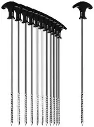 Produktbild: com-four® 12x Zelt-Heringe aus Stahl - robuste Erdnägel mit Gewinde für Camping und Outdoor - ideal für normalen und harten Boden mit T-Griff 0200x7mm