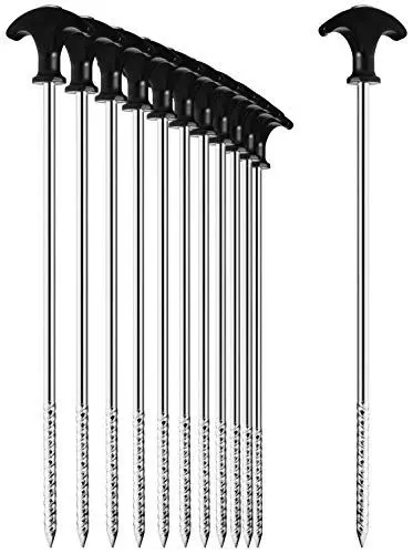 Produktbild: com-four® 12x Zelt-Heringe aus Stahl - robuste Erdnägel mit Gewinde für Camping und Outdoor - ideal für normalen und harten Boden mit T-Griff 0300x7mm