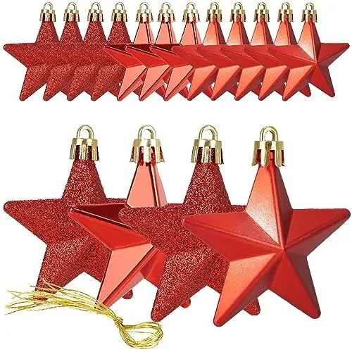 Produktbild: COM-FOUR® 16x bruchfeste Sternaufhänger - Christbaumschmuck in Sternform - dekorativer Weihnachtsschmuck - Tannenbaumkugeln in 3 Designs - Weihnachtsdekoration