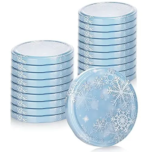 Produktbild: com-four® 20x Ersatzdeckel im winterlichen Design für Marmeladengläser - blau-weiße Schraubdeckel mit Schneeflocken für Sturzgläser und Einmachgläser - TO 82 mm