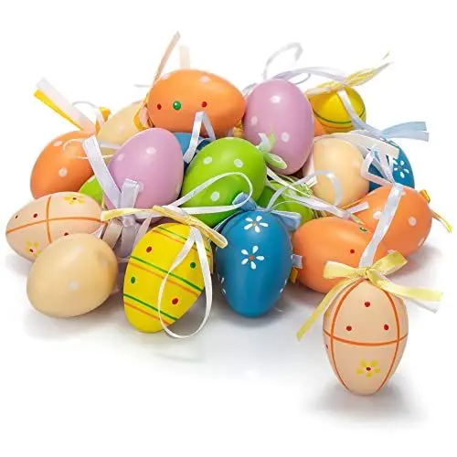 Produktbild: com-four® 24x handbemalte Ostereier zum Aufhängen 6 cm - Osterdeko mit schönen Mustern - Deko Ostereier in tollen Größen (Auswahl variiert) (Mix Punkte/Blüten - 01)