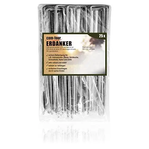 Produktbild: com-four® 25x Erdanker 150x30x3mm aus beschichtetem Stahl - robuste Erdnägel zur Befestigung von Unkrautvlies und Folien - Bodenanker für Garten und Camping - eckig (025 Stück - 150x30x3mm)