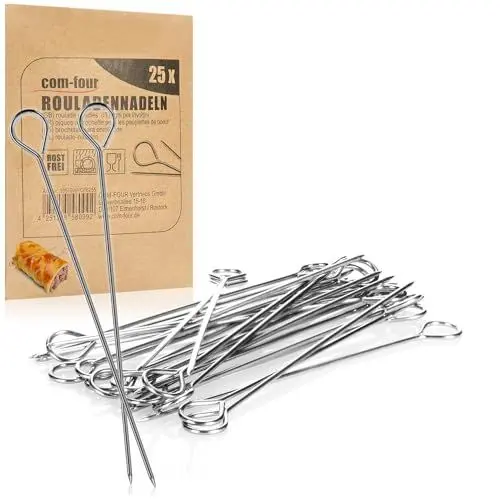 Produktbild: com-four® 25x Rouladennadeln aus Edelstahl - 11 cm lange Fleischspieße rostfrei - Premium Spieße im Set, Rouladenklammern-Ersatz, Rouladenspieße für Rouladen (025 Stück - Nadel)