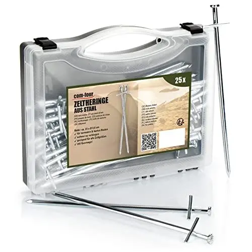 Produktbild: com-four® 25x Zelt-Heringe aus Stahl - Lange und robuste Erdnägel für Camping und Outdoor - ideal für normalen und harten Boden 230x6mm - Kreuz Profil
